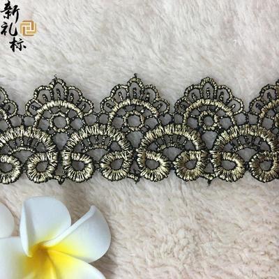全新工藝燙金經典爆款花型水溶花邊 服裝輔料 黑色滌光燙金